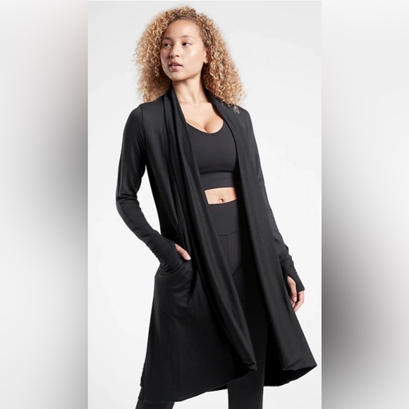 Athleta Sweaters - ATHLETA Black‎ Pranayama Long Wrap Open Front Cardigan Athleisure Size XS